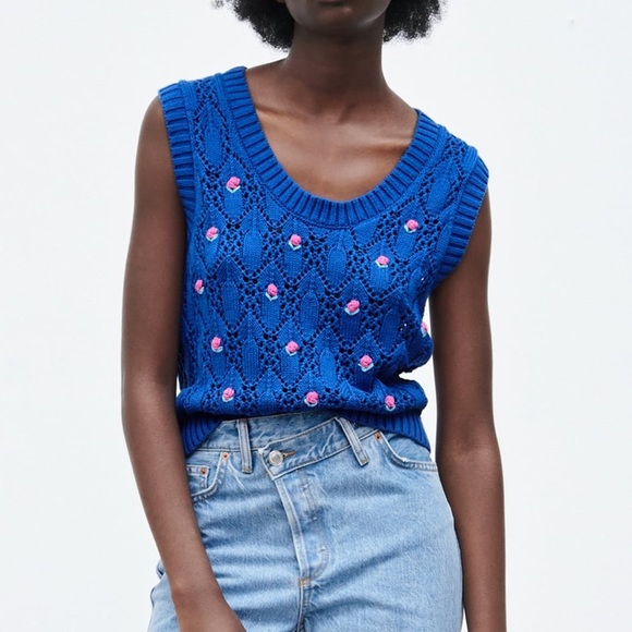 Zara Tops Zara Floral Embroidered Knit Top Poshmark